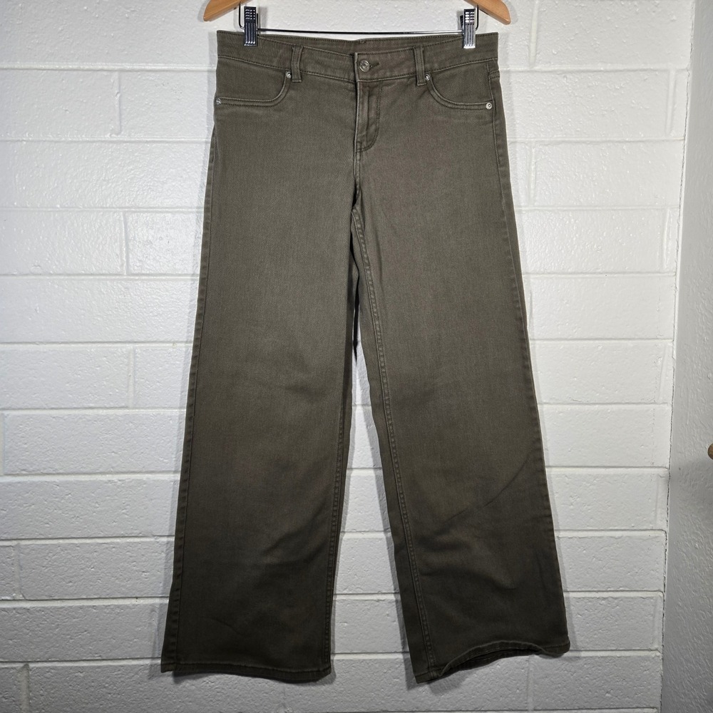 H&M Divided‎ Wide Leg Pants 6 Olive Green High Rise Stretch Denim Grunge Casual
